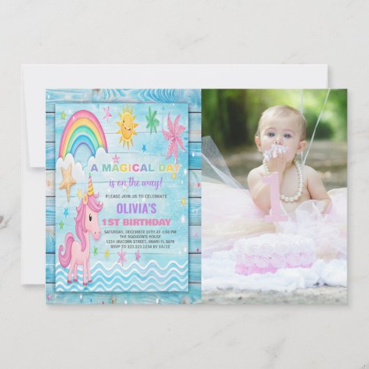 Sun Rainbow Unicorn Anniversaire Invitations avec  (Devant)