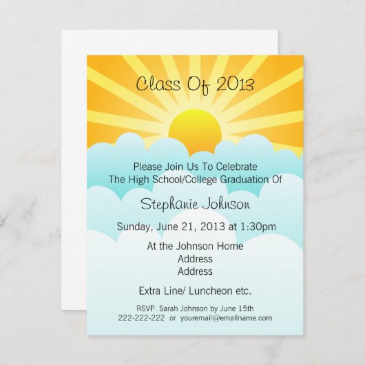 Sun Rays en Clouds New Beginning Party Kaart (Voorkant / Achterkant)