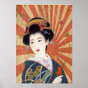  Sun Rays Japanse Geisha Retro Poster