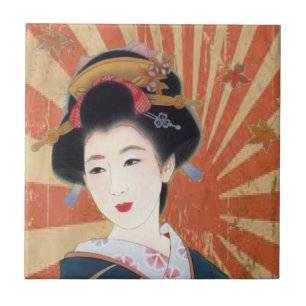  Sun Rays Japanse Geisha Retro Tegeltje