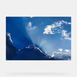 Sun Rays Wall Art Blue Sky Minimalist Clouds Acryl Bord
