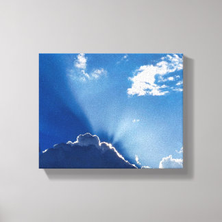 Sun Rays Wall Art Blue Sky Minimalist Clouds Canvas Afdruk