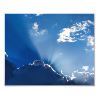 Sun Rays Wall Art Blue Sky Minimalist Clouds Foto Afdruk