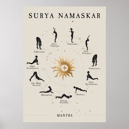 Sun salutation Surya Namaskar yoga asana zen Poster (Voorkant)