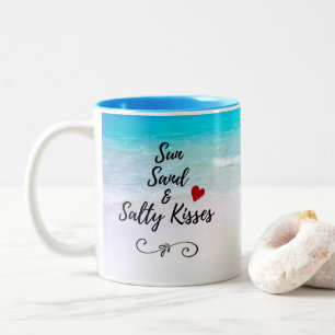 Sun Sand and Salty Kisses Tropical Beach Tweekleurige Koffiemok