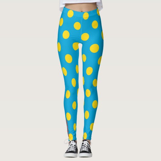 Sun & Sky: Yellow Polka Dot on Azure Leggings (Voorkant)