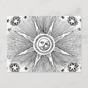 Sun Stars Antiek Nachtlucht Middeleeuwse Zodiac Briefkaart
