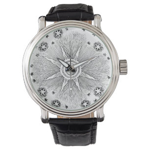Sun Stars Antiek Nachtlucht Middeleeuwse Zodiac Horloge