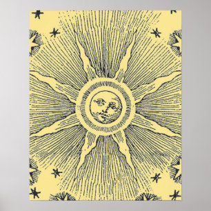Sun Stars Antiek Nachtlucht Middeleeuwse Zodiac Poster