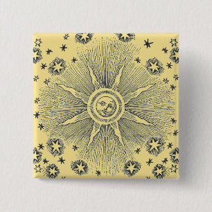 Sun Stars Antiek Nachtlucht Middeleeuwse Zodiac Vierkante Button 5,1 Cm