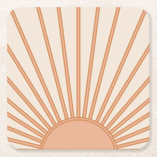 Sun Sunrise Earth Tones Terracotta Retro Sunshine Vierkante Kartonnen Onderzetter