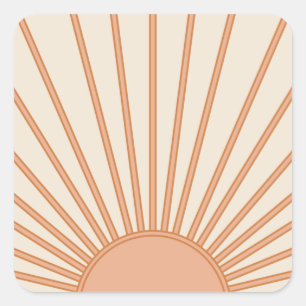 Sun Sunrise Earth Tones Terracotta Retro Sunshine Vierkante Sticker