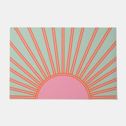 Sun Sunrise Green en roze Abstracte Retro Sunshine Deurmat (Voorkant)
