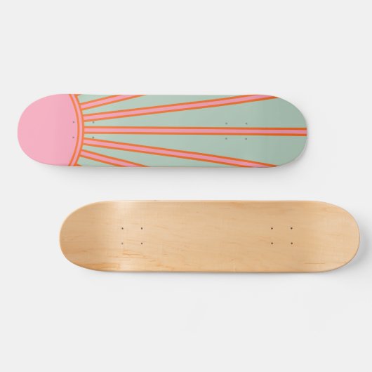 Sun Sunrise Green en roze Abstracte Retro Sunshine Skateboard (Horizontaal)
