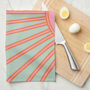 Sun Sunrise Green en roze Abstracte Retro Sunshine Theedoek