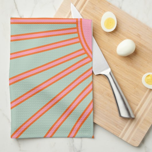 Sun Sunrise Green en roze Abstracte Retro Sunshine Theedoek (Quarter Fold)