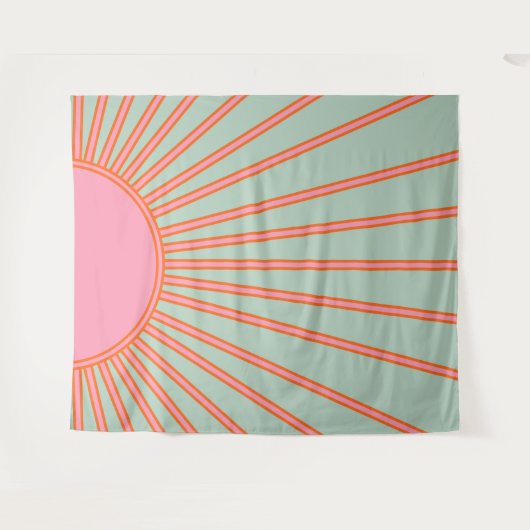 Sun Sunrise Green en roze Abstracte Retro Sunshine Wandkleed (Voorkant (horizontaal))