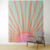 Sun Sunrise Green en roze Abstracte Retro Sunshine Wandkleed (In situ)