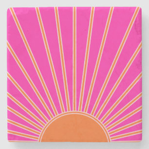 Sun Sunrise Hot Pink en Oranje Preppy Sunshine Stenen Onderzetter