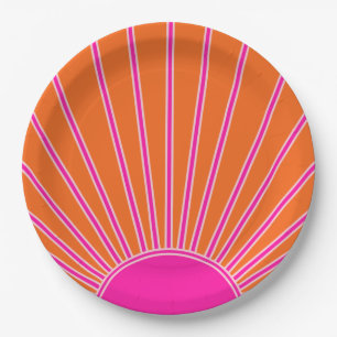 Sun Sunrise Oranje en Hot Pink Preppy Sunshine Papieren Bordje