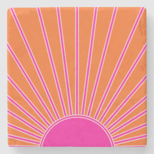 Sun Sunrise Oranje en Hot Pink Preppy Sunshine Stenen Onderzetter