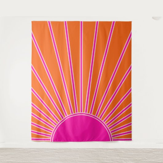 Sun Sunrise Oranje en Hot Pink Preppy Sunshine Wandkleed (Voorkant)
