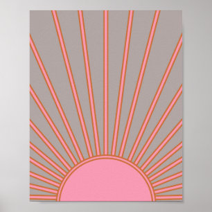 Sun Sunrise roze en grijze zonneschijn Poster