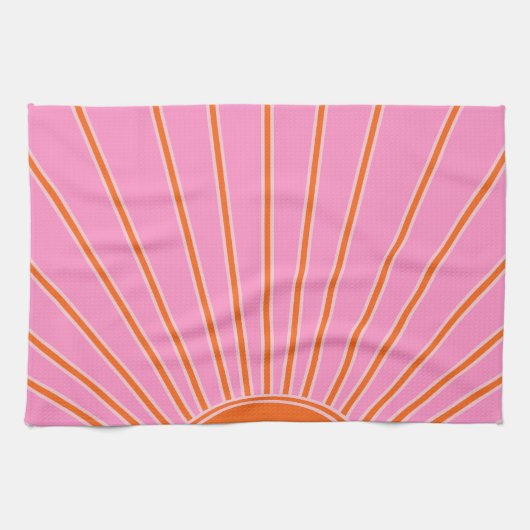Sun Sunrise roze en Oranje Boho Sunshine Theedoek (Horizontaal)