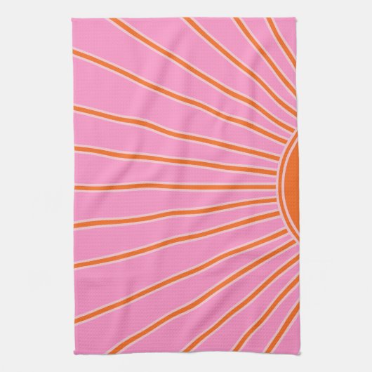 Sun Sunrise roze en Oranje Boho Sunshine Theedoek (Verticaal)
