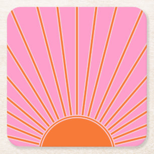 Sun Sunrise roze en Oranje Boho Sunshine Vierkante Kartonnen Onderzetter