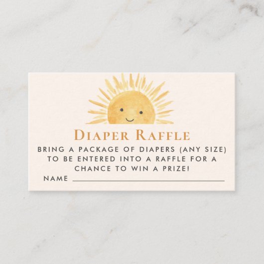 Sun Sunshine Luier Raffle Informatiekaartje (Voorkant)
