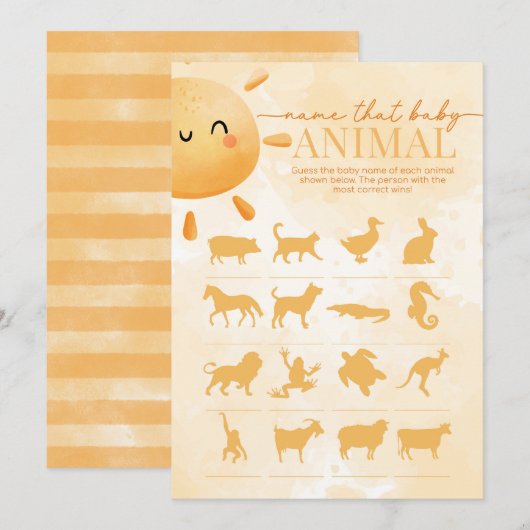 Sun Sunshine Name dat Baby Animal Shower Game Kaart (Voorkant / Achterkant)