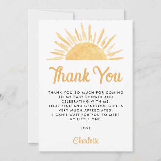 Sun-thema Baby shower Dank u Bedankkaart (Voorkant)