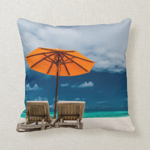 Sun Umbrella op zandstrand Malediven Kussen