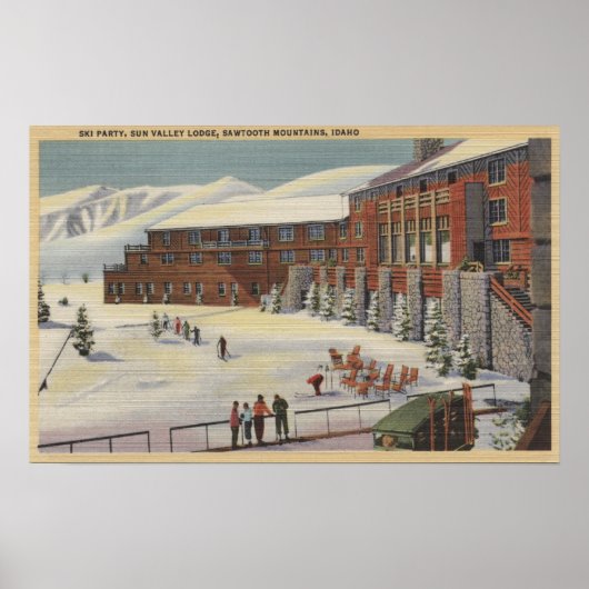 Sun Valley, ID - Ski Party in Lodge Sawtooth Poster (Voorkant)