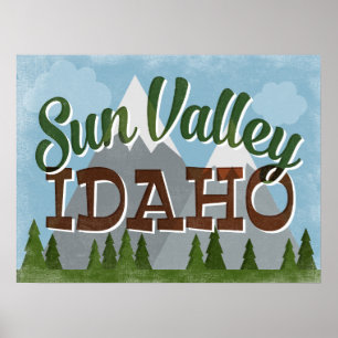 Sun Valley Idaho Fun Retro Snowy Mountains Poster
