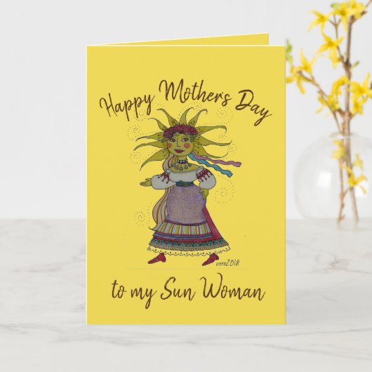 Sun Woman Oekraïense Folk Art Moederdag Kaart (Gele Bloem)