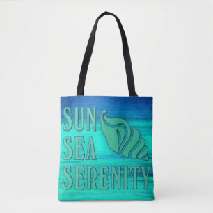 Sun Zee Serenity Tropical Seashell Beach Scene Tote Bag