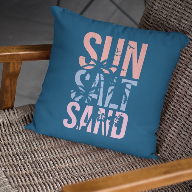 Sun Zout Sand Summer Beach Quote Blue Kussen (Creator heeft geüpload)