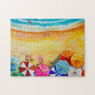 Sunbathers Colorful Beach Umbrellas Legpuzzel