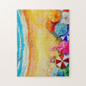 Sunbathers Colorful Beach Umbrellas Legpuzzel (Verticaal)