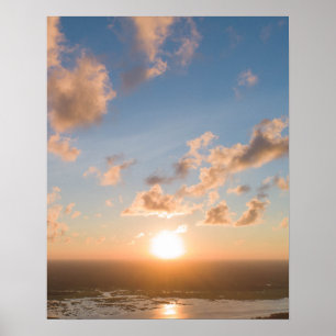 Sunbeams, Sunrise, Blue Sky, Fluffy Clouds Afbeeld Poster