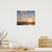 Sunbeams, Sunrise, Blue Sky, Fluffy Clouds Afbeeld Poster (Keuken)