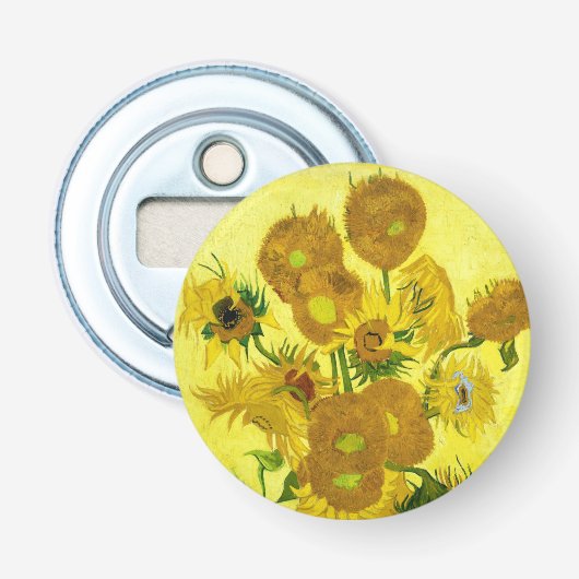 Sunbloemen Vincent van Gogh Button Flesopener (Voorkant)