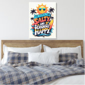 Sunburned Salty and Happy – Retro Beach Vibes Canvas Afdruk (Insitu (Slaapkamer))