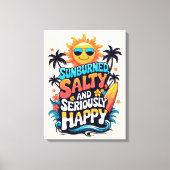 Sunburned Salty and Happy – Retro Beach Vibes Canvas Afdruk (Voorkant)