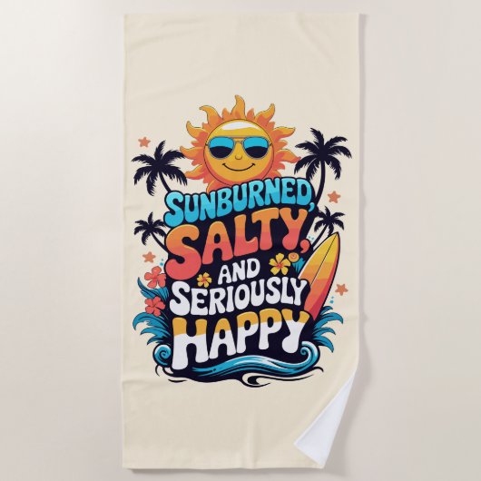 Sunburned Salty and Happy – Retro Beach Vibes Strandlaken (Voorkant)