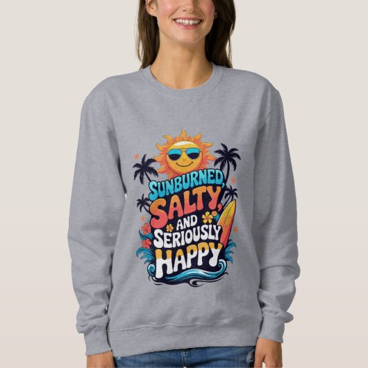 Sunburned Salty and Happy – Retro Beach Vibes Trui (Voorkant)