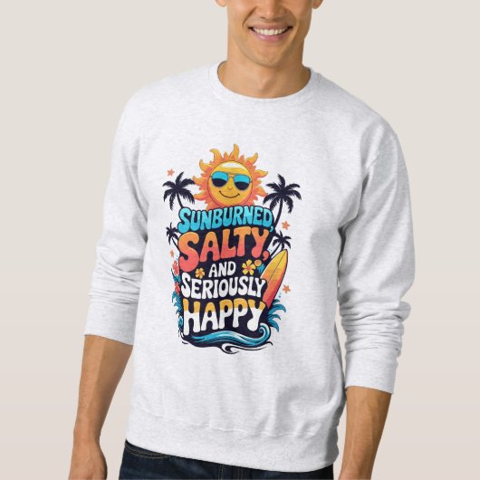 Sunburned Salty and Happy – Retro Beach Vibes Trui (Voorkant)