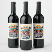 Sunburned Salty and Happy – Retro Beach Vibes Wijn Etiket (Flessen)